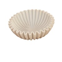 Bol de rangement en résine blanc mat, minimaliste, texturé à plis radiaux et festonné ondulé, pour table d'entrée, clés, bijoux et petits objets