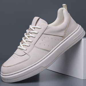 Men's White <b>Sneakers</b> Top Grain Cowhide <b>Leather</b> Low Heel Breathable Office Casual Wear - Product Image 1