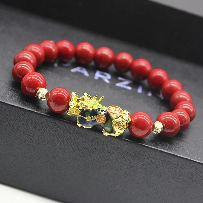 LUIOXIN-Bracelets de luxe en pierre naturelle de Turquoise rouge Pixiu pour cadeau