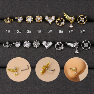 Ornements piquants à la mode, fleurs en forme de coeur, ailes, pendentifs goutte d'eau, <span class=keywords><strong>nez</strong></span> en L en acier inoxydable Zircon - Product Image 1