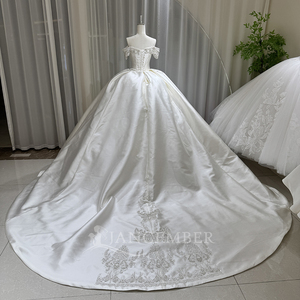 Lsoy044 Modern Bridal Ball Gowns Mikado Satin Shiny Rhinestones <b>Bride</b> Skirt Off-Shoulder Chapel Train Sweetheart Neckline - Product Image 4