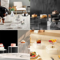 6 pièces de rehausseurs de buffet hexagonaux clairs boîtes d'affichage acryliques rehausseurs de nourriture et Base d'affichage acrylique pour support de nourriture