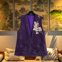 Nouveau Gilet Rétro Sans Manches en Soie Satinée Xiangyunsha Chinoise avec Broderie Française Faite Main et Un Bouton pour Femme