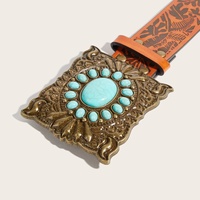 Ceinture en cuir PU JULUN, fabrication sur mesure, ceinture de cowboy western, boucle antique incrustée de pierres turquoise, accessoire de taille pour jeans