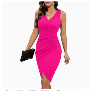 Abito da donna slim fit con scollo a V, taglie forti, senza maniche, a trapezio, autunnale, 2XL, in poliestere antipiega - Product Image 2