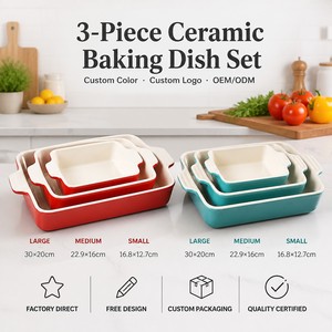 Ensemble d'ustensiles de cuisson en céramique, plats de cuisson rectangulaires pour la cuisine, la cuisine, le gâteau, le dîner, le banquet et l'utilisation quotidienne - Product Image 1