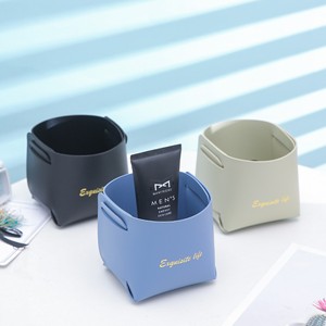 PU Storage Box Square Desktop Organizer Solid Color Office Cosmetic Remote <b>Control</b> <b>Holder</b> - Product Image 3