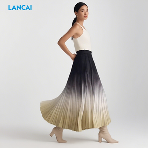 2025 été nouveauté dames taille haute Midi longueur jupe plissée élégant luxe dégradé couleur respirant décontracté femmes longue - Product Image 1