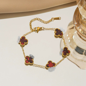 Bracelet trèfle à quatre feuilles <span class=keywords><strong>en</strong></span> <span class=keywords><strong>pierre</strong></span> <span class=keywords><strong>naturelle</strong></span> unisexe, luxe léger, sensation haut de gamme, <span class=keywords><strong>bijoux</strong></span> transfrontaliers très demandés <span class=keywords><strong>en</strong></span> gros - Product Image 5