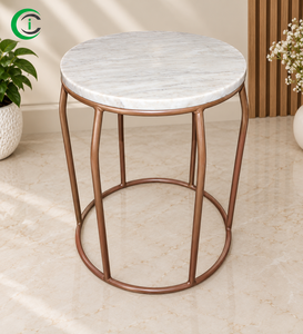17 Inch CCI White <b>Marble</b> <b>Top</b> <b>Side</b> <b>Table</b> with Metal Base Elegant End Accent <b>Table</b> for Living Room Office Dining Area Home Décor - Product Image 1