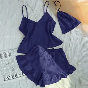 Biancheria da notte di seta Sexy con scollo a V 2 pezzi biancheria intima corta Set di Cami da donna in raso pigiama