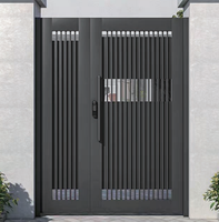 Portail battant en aluminium noir élégant, sur mesure, à commande motorisée automatique haut de gamme, pour environnements dynamiques, disponible en plusieurs tailles