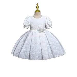 Beyaz zarif çiçek küçük kız kabarık elbise kabarık kollu noel çocuk parti elbise