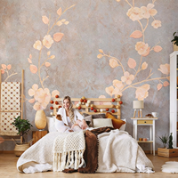 Papier peint floral vintage, papier peint mural personnalisé, papier peint mural à fleurs de pêche douces pour le salon, la chambre à coucher, la décoration de la maison, salon
