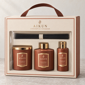 Aikun – Ensemble diffuseur à bâtonnets et bougie en verre de 100 ml, parfum longue durée, logo en aluminium, faible MOQ, réponse rapide, boîte de présentation pour e-commerce - Product Image 2