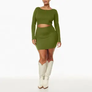 Army-green cut-outs sexy high quality short-style custom long sleeve mini dress plus size sexy