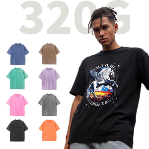 SHENGSHI lavado de fábrica Unisex verano Casual Streetwear suelta de talla grande hombro caído Camisetas cuello redondo de manga corta para hombres - Product Image 1