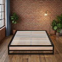Cadre de lit California King avec rangement, en bois de hêtre et acier inoxydable, sommier à lattes, base multi-tiroirs, robuste et durable, pour chambre principale familiale
