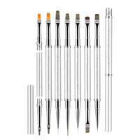 Ensemble de pinceaux professionnels double tête 2-en-1 ultra fins pour gel UV, avec logo personnalisé et couvercle, pour ongles