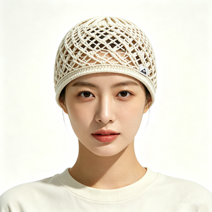 Unisex Hollow Crochet Mesh Beanie Summer Breathable Cotton Yarn Skull <b>Cap</b> Custom ACE <b>Mountain</b> Woven Label Character - Product Image 1