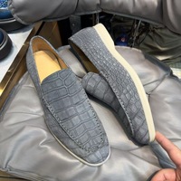 Nouveaux Mocassins de Mode en Cuir Nubuck Façon Croco pour Hommes, Chaussures de Ville Affaires Habillées, en Véritable Peau d'Alligator Italiennes