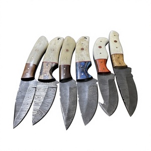 Cuchillo de caza y camping personalizable DIY con hoja fija de acero de Damasco forjado, punta de gota, dureza 58-60 y mango de madera Pakka azul - Product Image 2