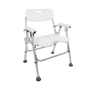 Chaise de douche pliante en alliage d'aluminium avec dossier et accoudoirs pour personnes âgées, utilisation dans la salle de bain - Product Image 2
