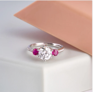 Ruby Oval Cut Solitaire Diamond <b>Ring</b> With Halo Accent And Coordinating <b>Band</b> For Engagement Or Wedding From India - Product Image 6