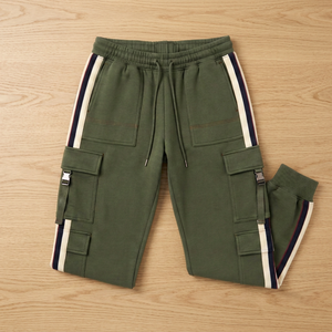 Men <b>Cargo</b> Trousers Side Stripe Drawstring <b>Elastic</b> <b>Waist</b> Lightweight Breathable Casual Summer Jogger <b>Pants</b> - Product Image 3