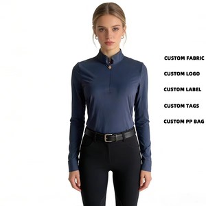 Women's Moisture-Wicking Lightweight Long Sleeve Equestrian Training Shirt 1/4 <b>Zip</b> Stand Collar Breathable Stretch Horse Riding - Product Image 2