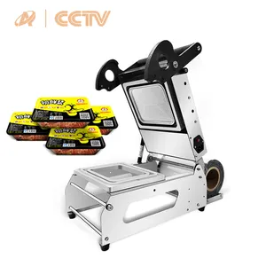 Sellador de bandeja Manual de presión manual multifunción, máquina de sellado de película de rollo de caja de comida rápida de escritorio