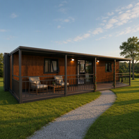Maison conteneur moderne extensible de 20 pieds, 2-3 chambres, avec patio ombragé et porte vitrée pour hôtel-resort