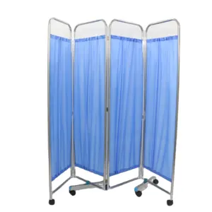 Medical equipment removable stainless steel 4 fold ward screen with 4 castor for hospital