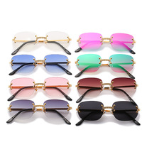 Échantillon gratuit 2023, lunettes de soleil tendance vintage à monture dorée sans bordure, forme petite, pour femmes et hommes, protection UV400, logo personnalisé