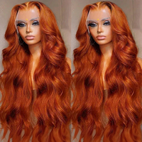 Wig Rambut Asli HD Lace Front 34 36 Inch Warna Oranye Ginger, Wig Frontal Body Wave 13x4, Wig Rambut Asli Berwarna Pre Plucked untuk Wanita