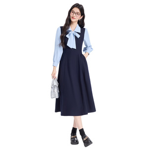 Women's Grey Vest Dress Natural Waist Pleated Turn-down Collar Daily Wear Career Dresses - Product Image 3