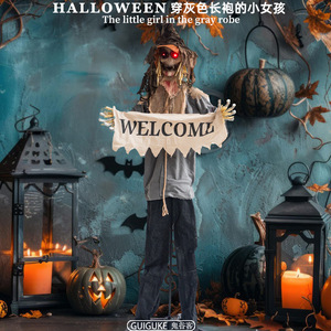 Debout fantôme épouvantail bienvenue bannière électrique Induction son activé lumineux maison hantée Halloween horreur ornement - Product Image 5