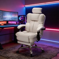 Chaise de bureau ergonomique moderne en cuir PU avec accoudoirs, style européen, structure en bois, inclinable et pivotante, pour usage domestique