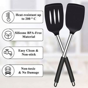Lot de 2 spatules de cuisine en silicone solide antiadhésives à fentes, résistantes à la chaleur, sans BPA, ustensiles de cuisson - Product Image 5