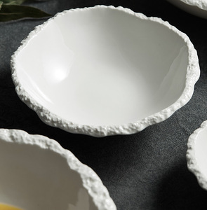 White Ceramic Restaurant Bowls Stone Pattern Porcelain for Pasta Salad Soup Dessert Irregular Shape for Noodles - Product Image 6