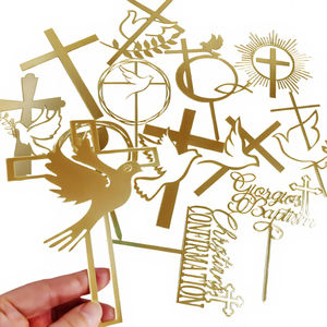 Decoraciones para Pasteles de Bautizo en Acrílico Dorado, Adornos para Cupcakes con Cruz y Paloma, Suministros para Decoración de Pasteles de Primera Comunión - Product Image 1