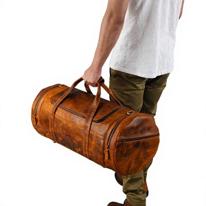 Sac de voyage en cuir véritable à motif géométrique B S International, poignée souple, fermeture à glissière, léger, pliable - Product Image 4