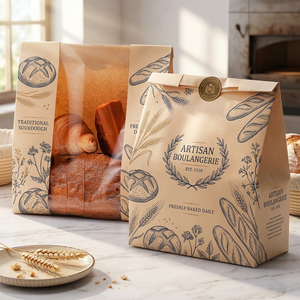 Bolsa de Papel Kraft para Empacar Pan, con Fondo Plano, Sellada Herméticamente, Ecológica, Reciclada, Impresa a Medida, con Cierre - Product Image 1