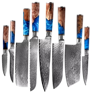 Couteau de chef de cuisine Damas personnalisé de 8 pouces, <span class=keywords><strong>67</strong></span> couches, hachoir à viande, ambidextre, durable, multi-usages, manche en résine - Product Image 4