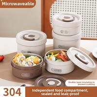 Boîte à lunch isotherme personnalisée en acier inoxydable 304, ronde, double couche, pour le travail, les étudiants, portable, avec couvercle hermétique