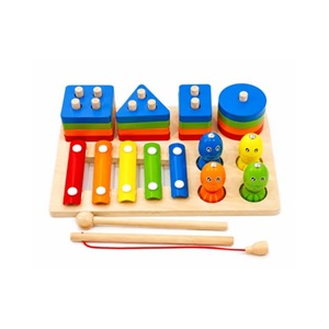 Jouet éducatif d'empilage multifonctionnel 4-en-1 pour enfants : blocs géométriques à assembler et colonnes à assortir - Product Image 1