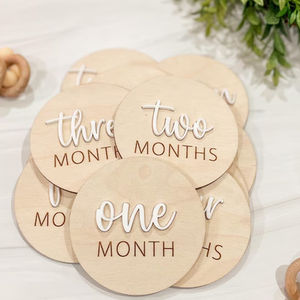 Disques de jalons pour bébé de 12 mois, cartes de jalons pour nouveau-né, accessoire <span class=keywords><strong>photo</strong></span> pour nouveau-né, cartes de jalons en bois - Product Image 1