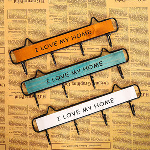 Master Gu Wall Hooks Wooden Wrought Iron 3 Hooks I Love My Home Modern Simple Entryway Kitchen Coat <b>Rack</b> - Product Image 1