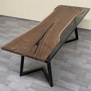 Jiele北米ブラックウォルナットリバーテーブルエポキシライト高級ラージボードカスタムダイニングテーブル金属脚長方形形状 - Product Image 3