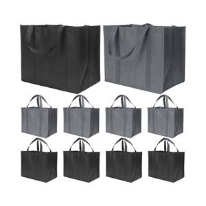 Eco Shopping Grocery Kitchen Food Recycled Large <b>Long</b> Handle Folding Tote Black Grey Non Woven Cinch <b>Bag</b> - Product Image 1